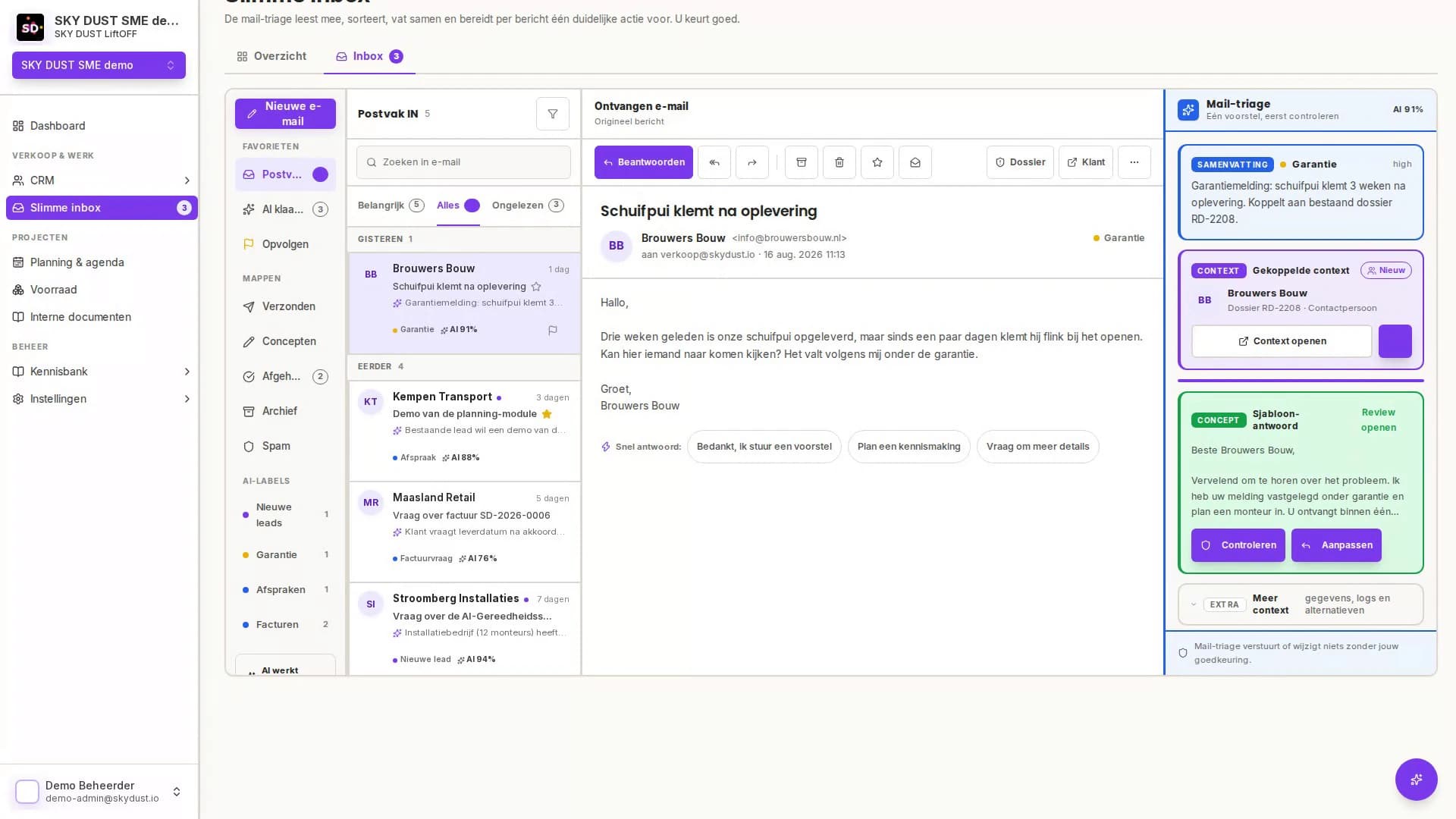 Uw inbox gesorteerd, met per mail de volgende stap klaar.