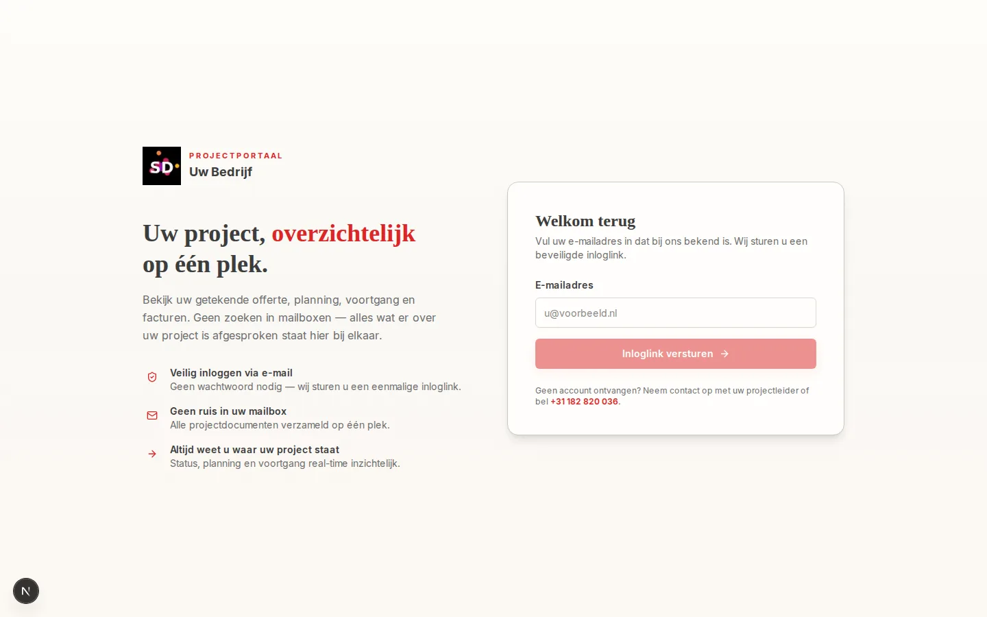 Klantportaal met dossier, documenten en offerte in eigen huisstijl